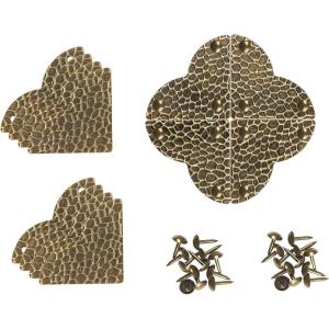 imageDritz Home 4479838 Campaign Hardware Small Hammered Quatrefoil Corner Antique Brass 3Pack