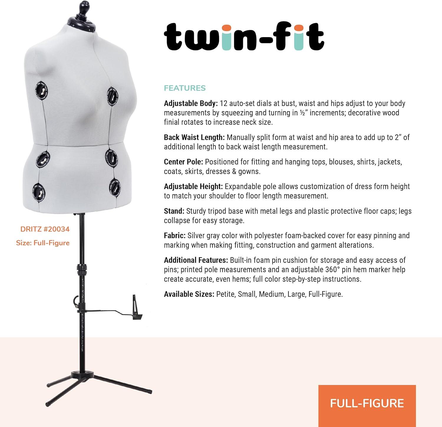 imageDritz TwinFit Adjustable Dress Form Small Silver GrayFullFigure