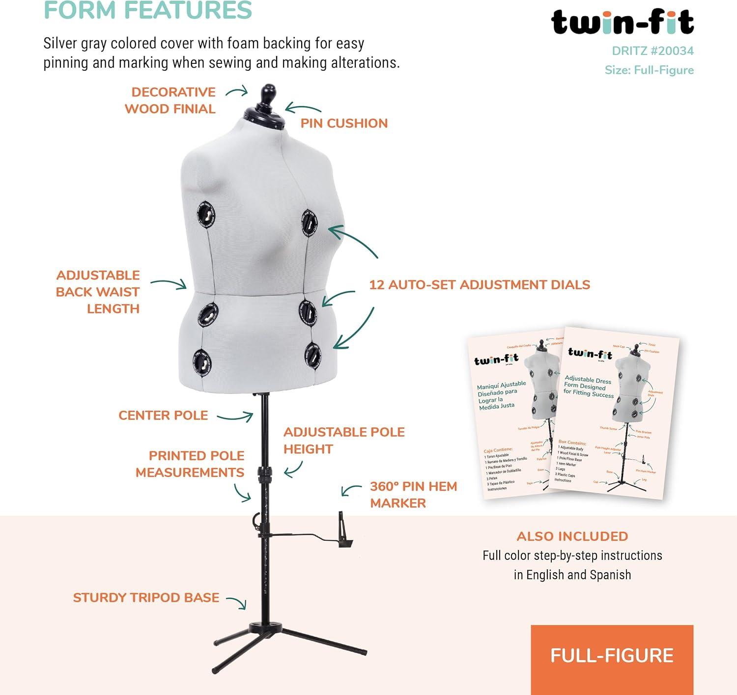 imageDritz TwinFit Adjustable Dress Form Small Silver GrayFullFigure