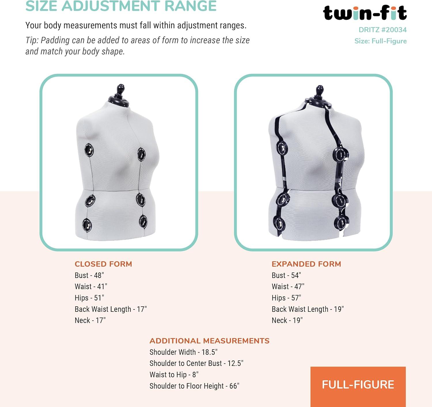imageDritz TwinFit Adjustable Dress Form Small Silver GrayFullFigure