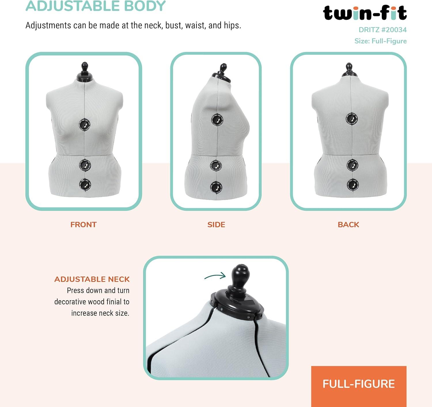 imageDritz TwinFit Adjustable Dress Form Small Silver GrayFullFigure