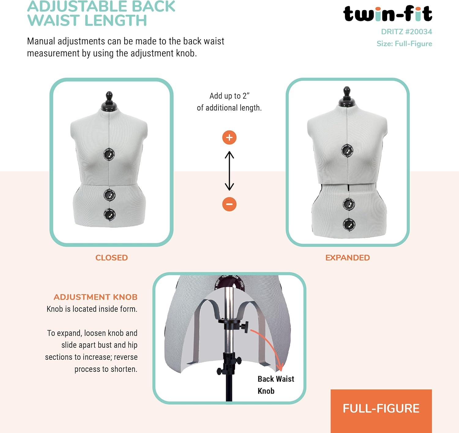 imageDritz TwinFit Adjustable Dress Form Small Silver GrayFullFigure