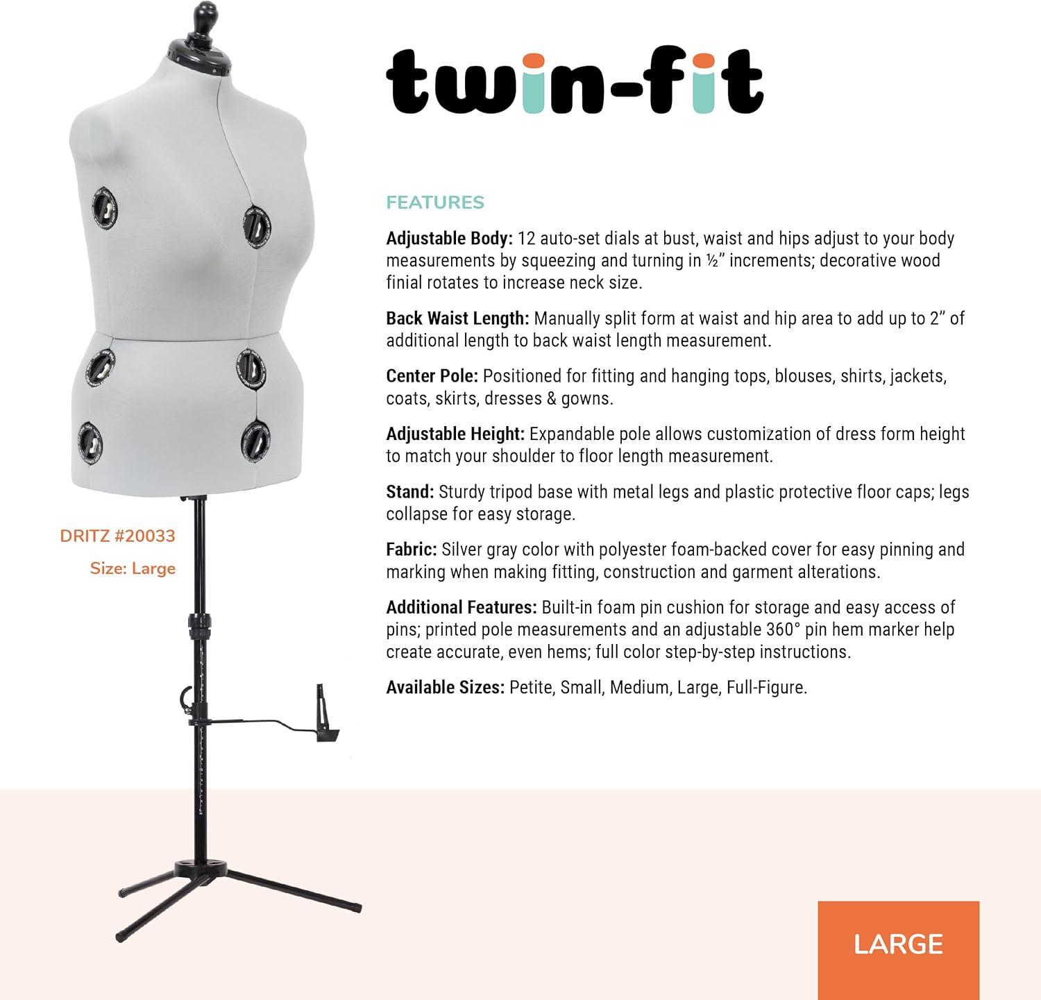 imageDritz TwinFit Adjustable Dress Form Small Silver GrayLarge