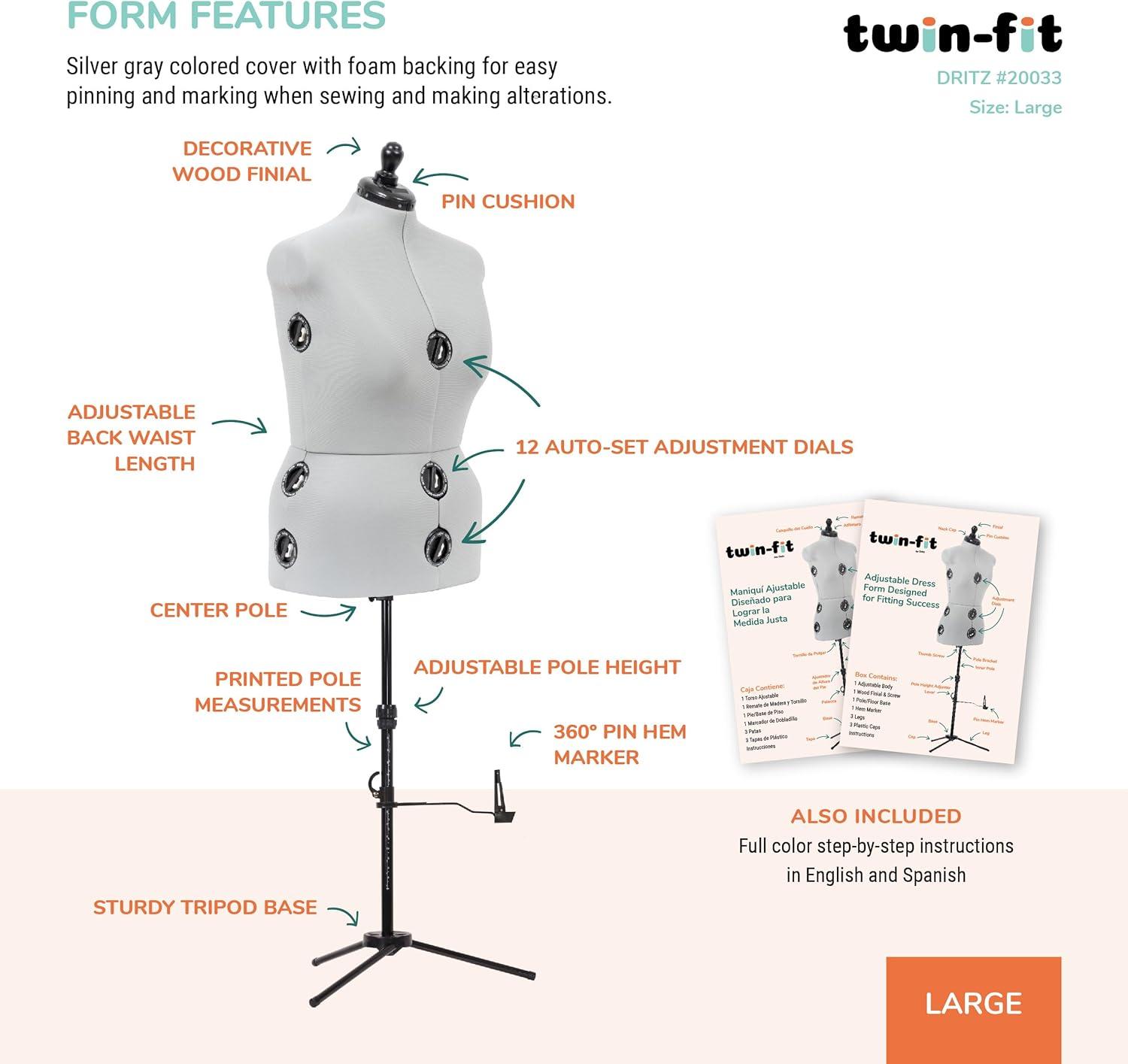 imageDritz TwinFit Adjustable Dress Form Small Silver GrayLarge