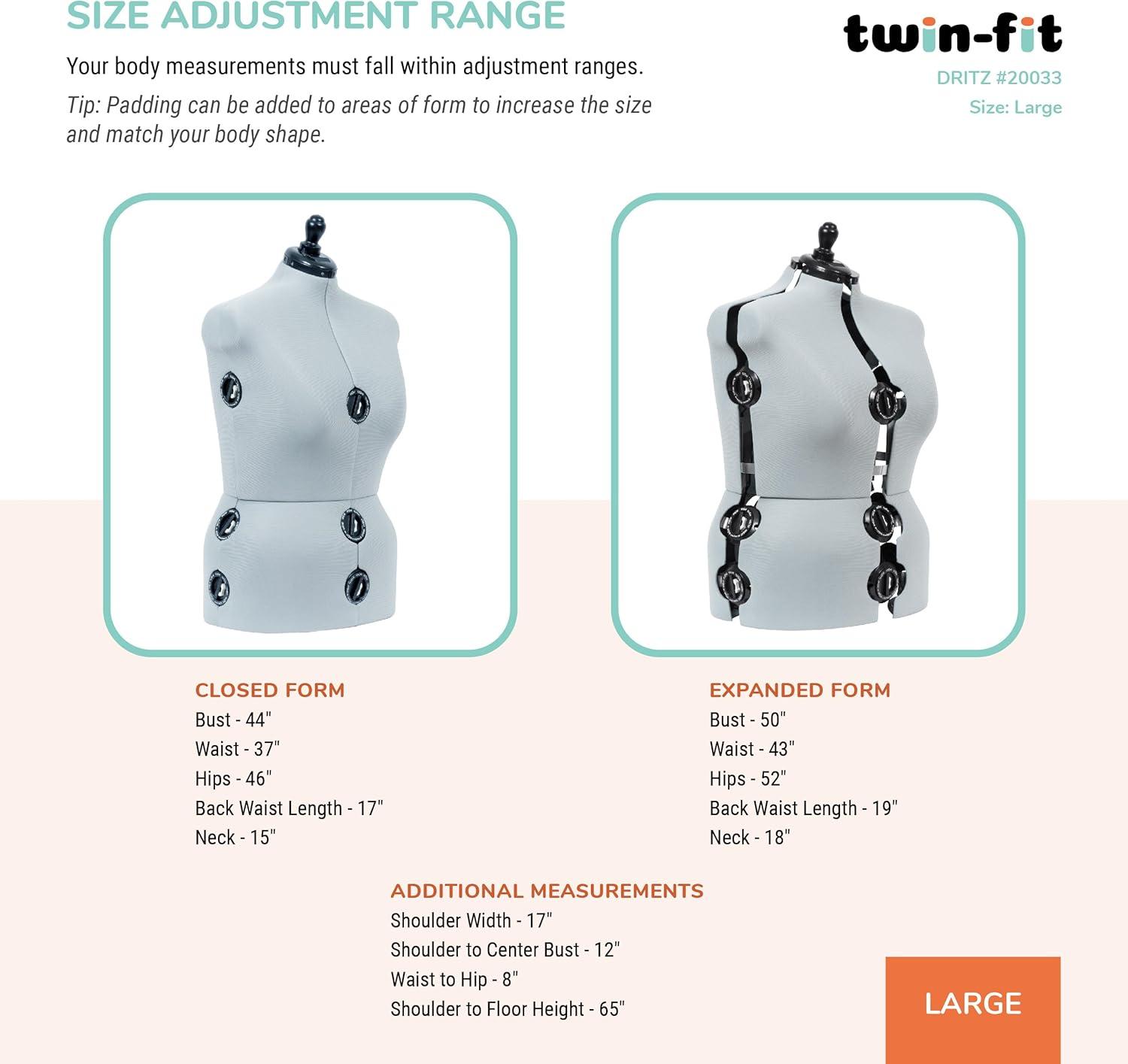 imageDritz TwinFit Adjustable Dress Form Small Silver GrayLarge