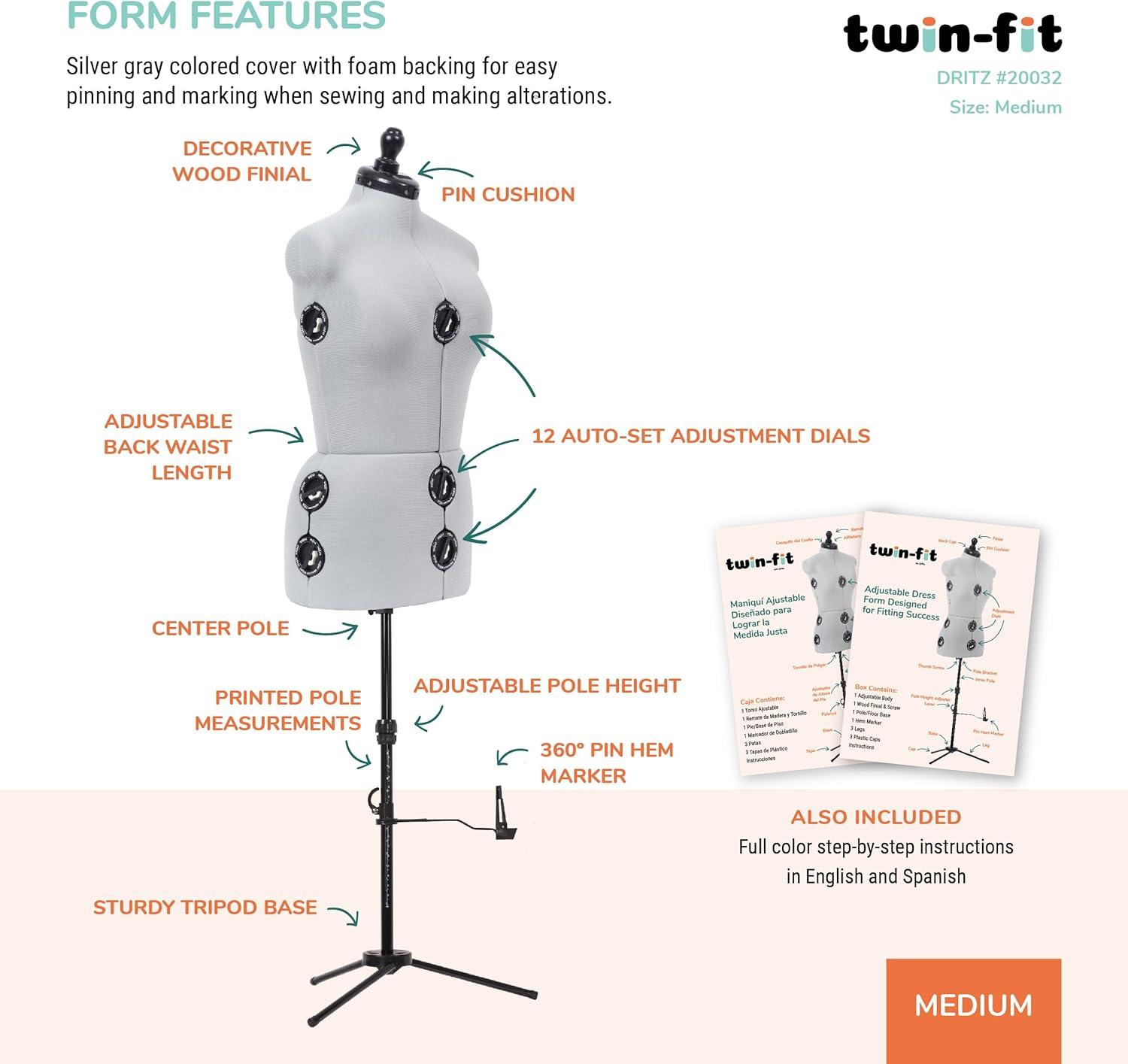 imageDritz TwinFit Adjustable Dress Form Small Silver GrayMedium