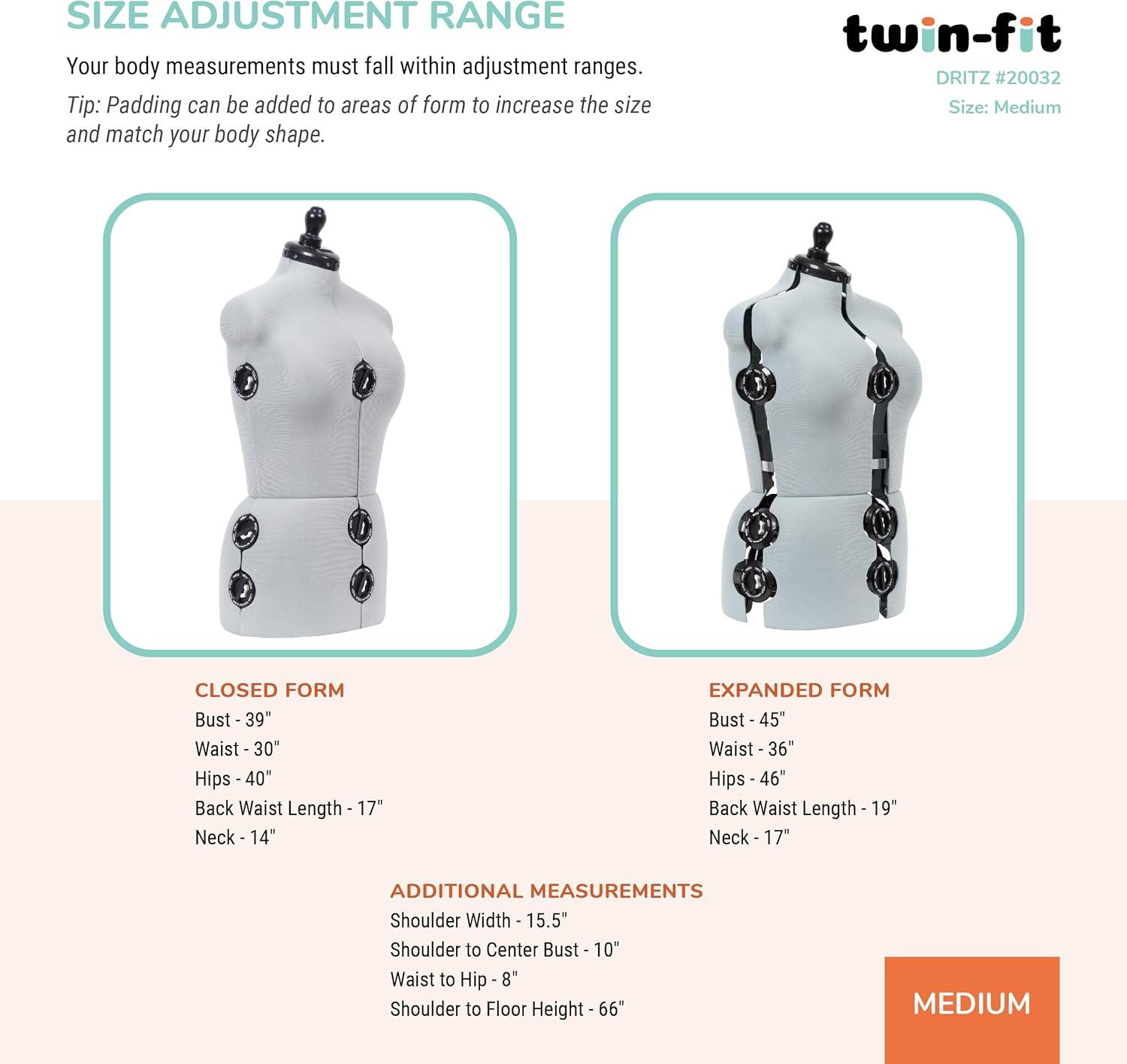 imageDritz TwinFit Adjustable Dress Form Small Silver GrayMedium