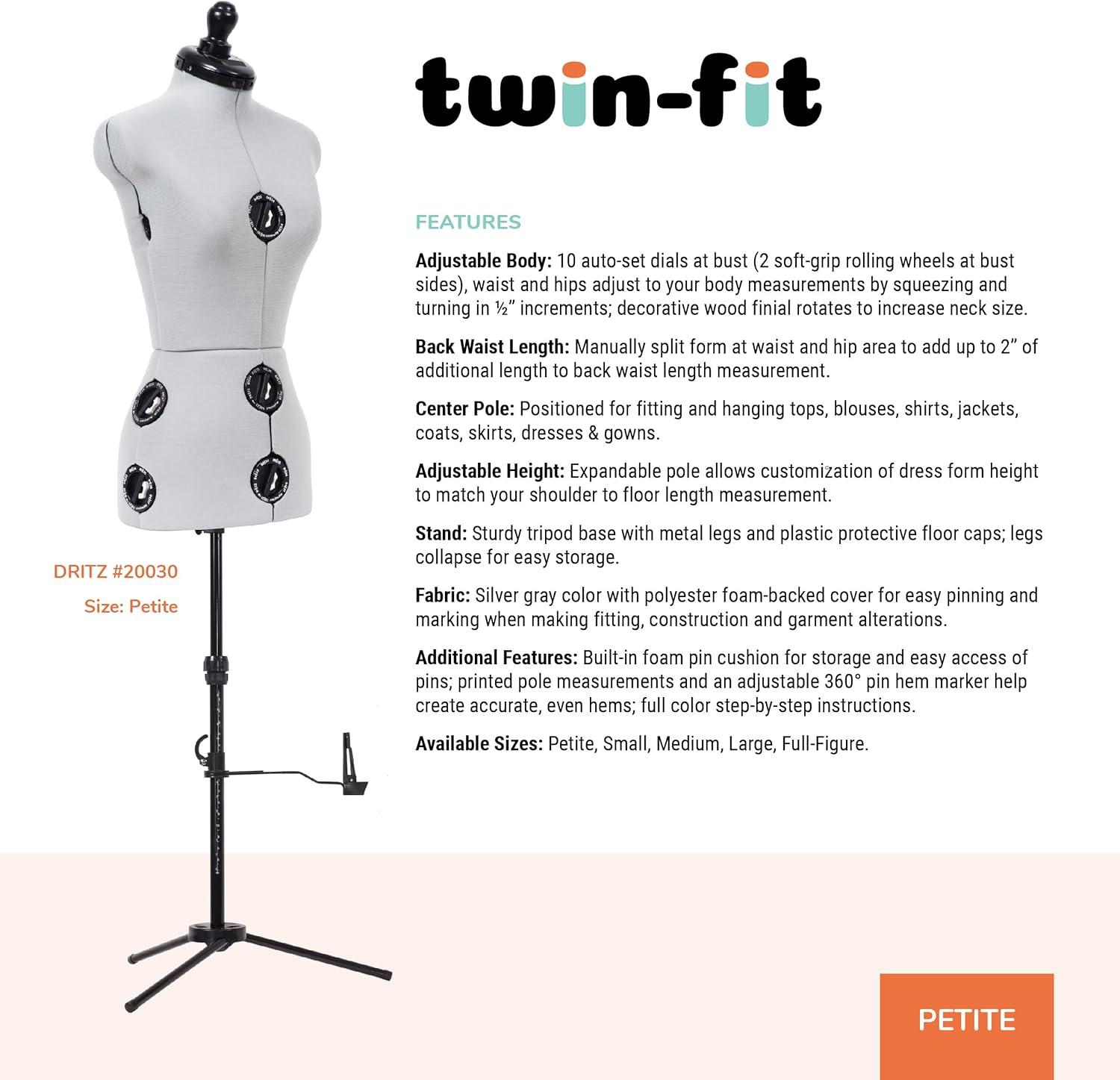 imageDritz TwinFit Adjustable Dress Form Small Silver GrayPetite