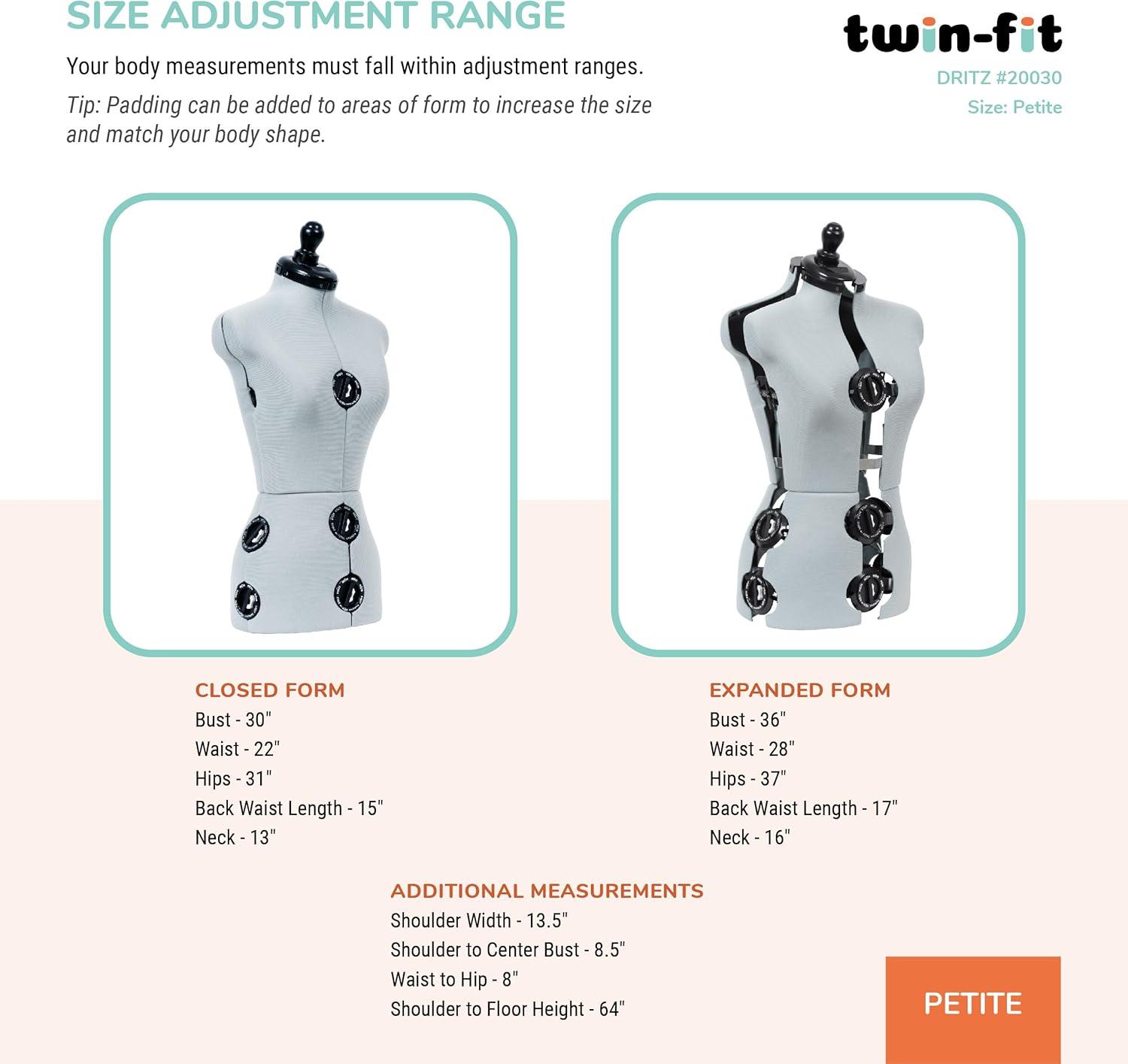 imageDritz TwinFit Adjustable Dress Form Small Silver GrayPetite