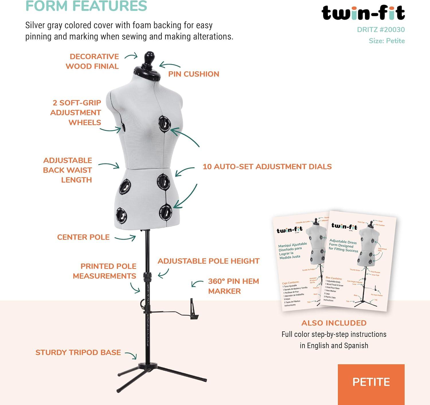 imageDritz TwinFit Adjustable Dress Form Small Silver GrayPetite