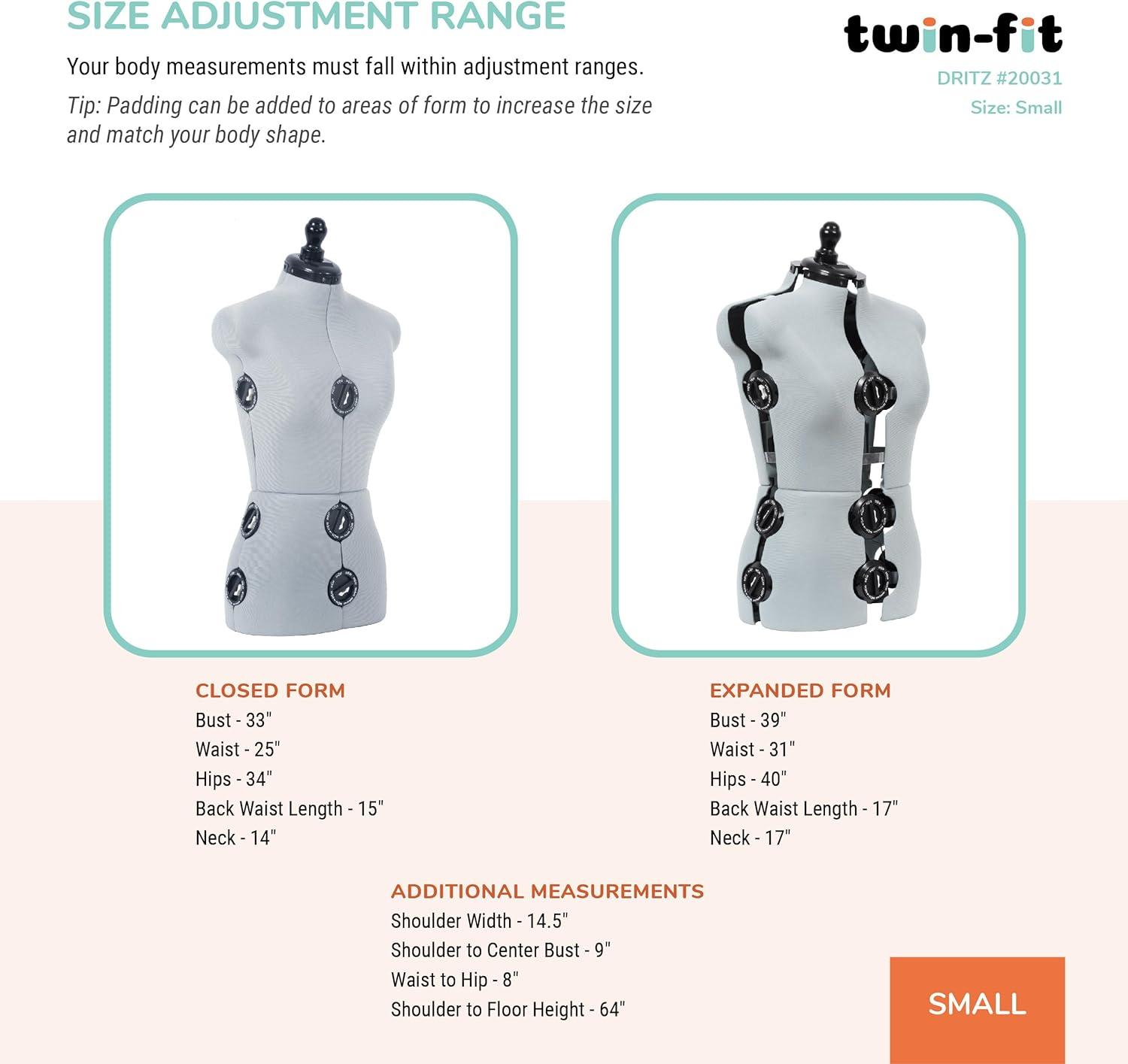 imageDritz TwinFit Adjustable Dress Form Small Silver GraySmall