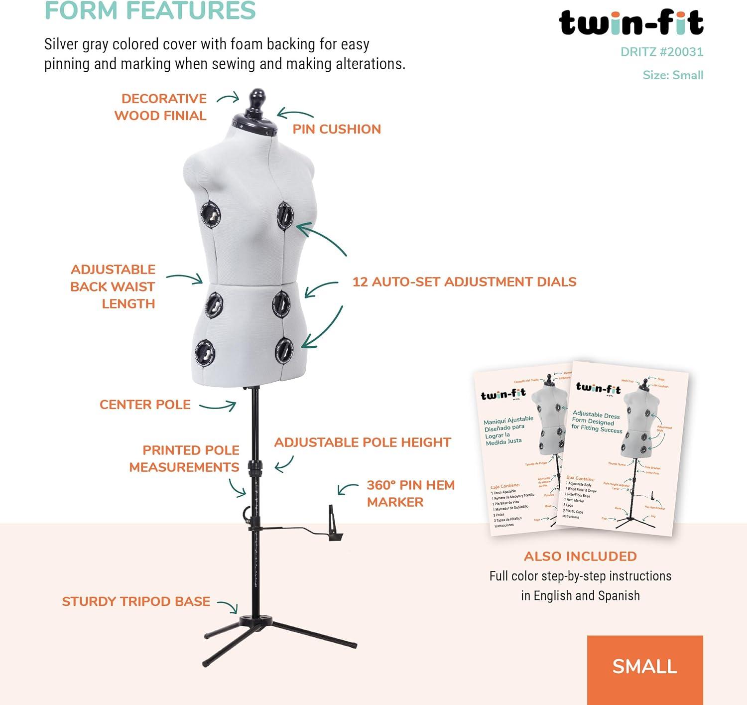 imageDritz TwinFit Adjustable Dress Form Small Silver GraySmall