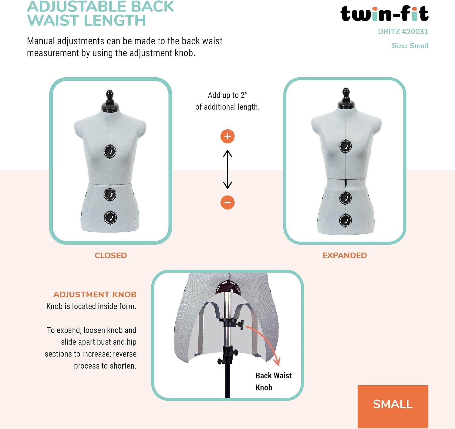 imageDritz TwinFit Adjustable Dress Form Small Silver GraySmall