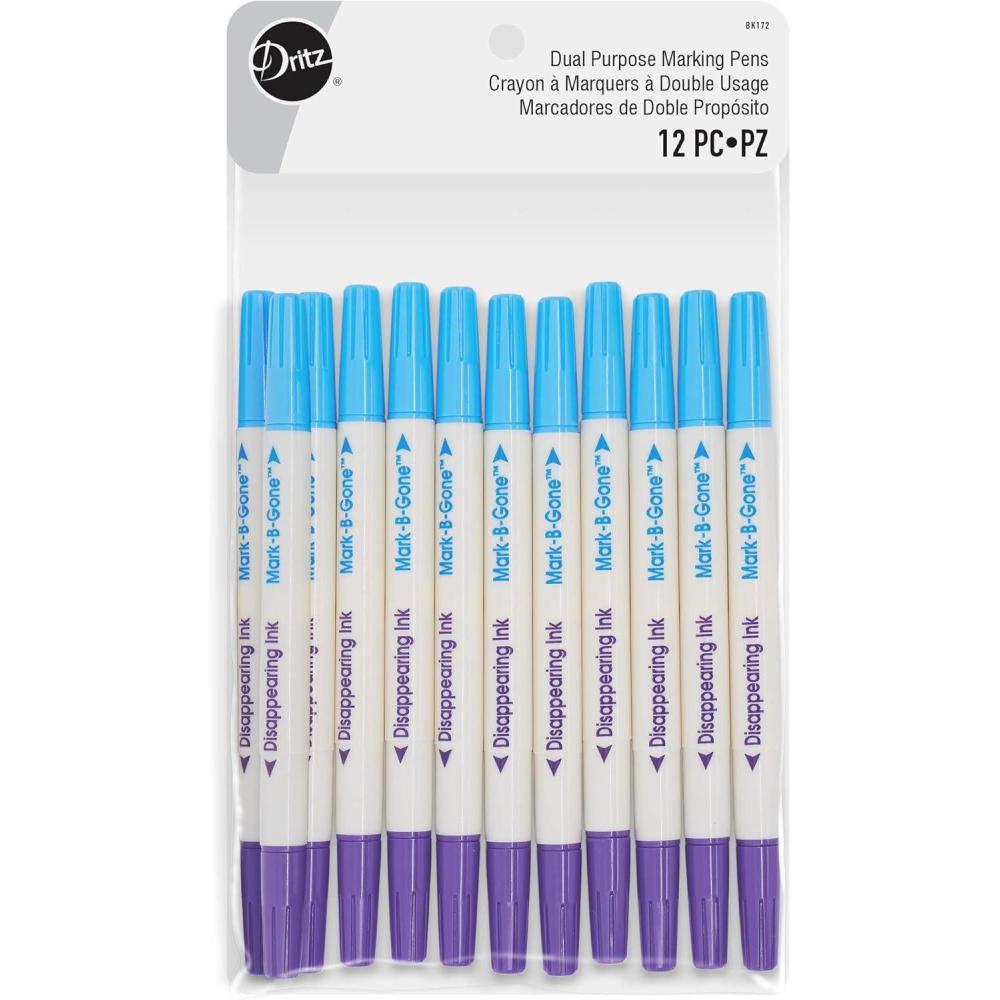 imageDritz Dual Purpose BGone ampamp Disappearing Ink 12 pc Marking Pens BluePurple Count
