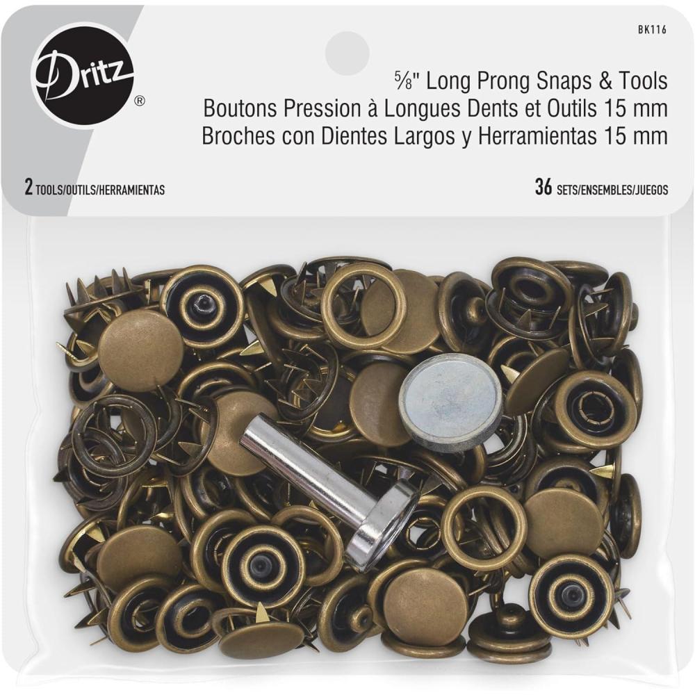 imageDritz Long Prong 58in Antique Brass Includes Snaps ampamp Tools Fasteners 58quot 36 Sets