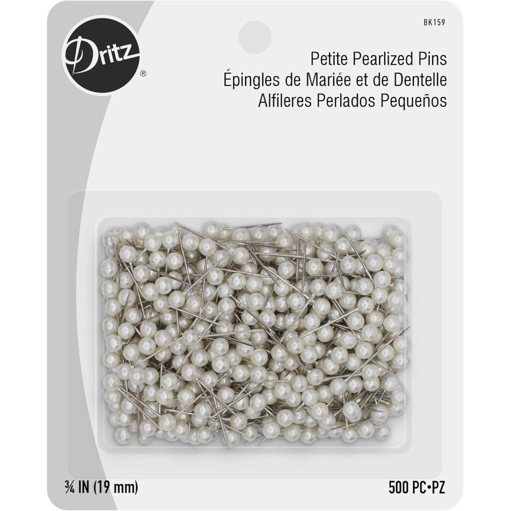 imageDritz Petite Pearlized Size 12 34in White Pearl Heads PinsStraight