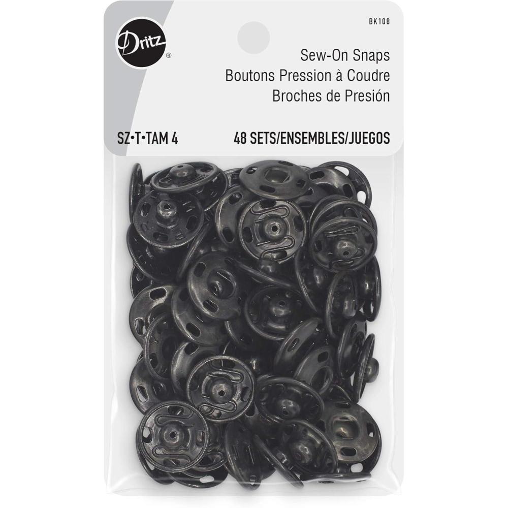 imageDritz Sew On Snaps Black 48 Sets Fasteners Size 4 48ct