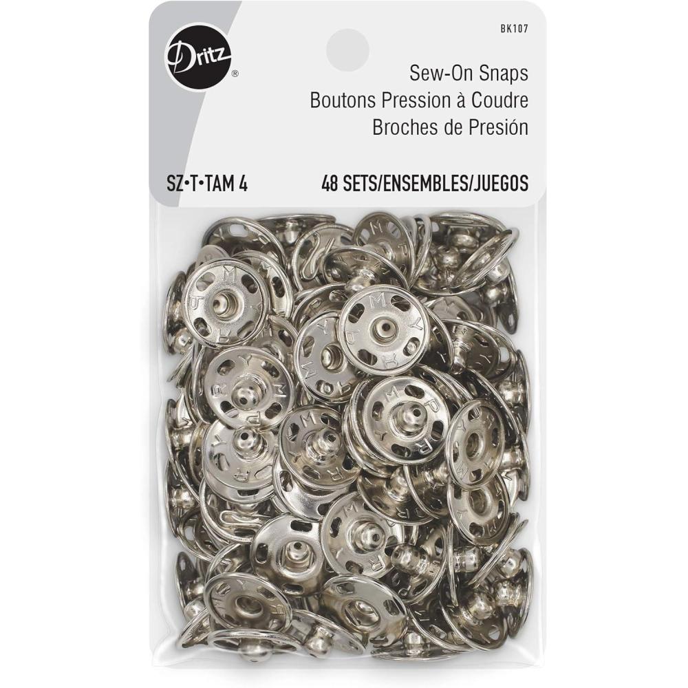 imageDritz Sew On Snaps Nickel 48 Sets Fasteners Size 4 48ct