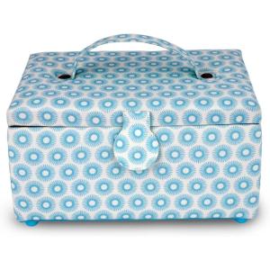 imageDritz Handle on Lid Sewing Basket Blue Retro