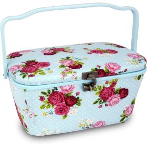 imageDritz Large Oval Blue Floral Sewing Basket