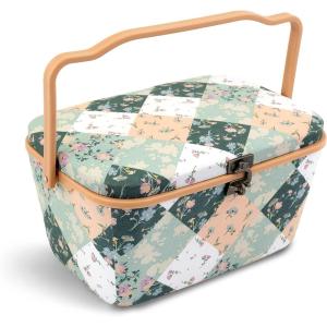 imageDritz Large Oval Sewing Basket Green Patchwork