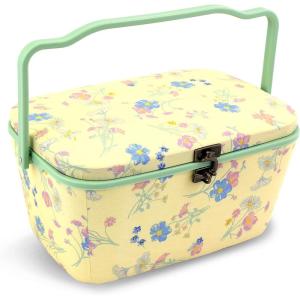 imageDritz Large Oval Yellow Floral Sewing Basket