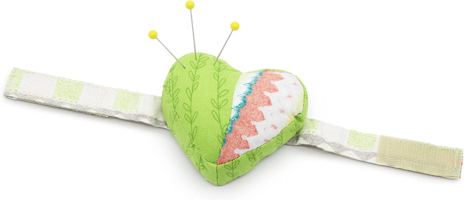 imageDritz Quilting Heart Wrist Pin Cushion with Adjustable Strap 1 Count Assorted Colors Green Pink or Purple2 inches