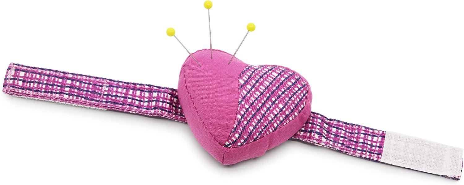 imageDritz Quilting Heart Wrist Pin Cushion with Adjustable Strap 1 Count Assorted Colors Green Pink or Purple2 inches
