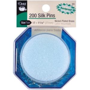 imageDritz 49 Silk Pins NickelPlated Brass 1116Inch 200CountSilk Pins with Pin Cushion Case
