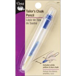imageDritz Chalk Tailors Pencil 1 Count Pack of 1 White Yellow BluePencil and Holder