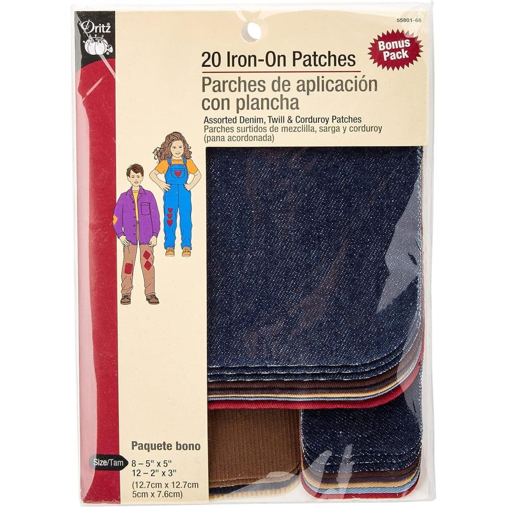 imageDritz 5580166 Patches IronOn Denim Twill ampamp Corduroy Colors May Vary ampamp Sizes 20Count