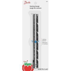 imageDritz 6quot Sliding Marker Sewing Gauge Nickel with Black Printing and Blue SliderSewing