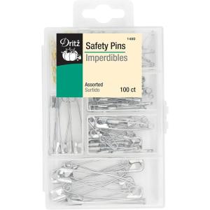 imageDritz 1480 Safety Pins with Storage Box Nickel plated Steel ampamp Brass Assorted Sizes 100Count