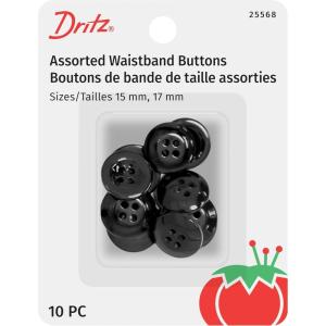 image:imageDritz 15mm and 17mm Black Waistband Buttons 10 Count Pack of 1